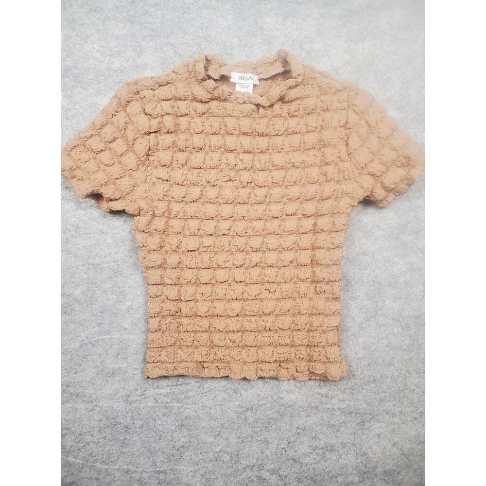 NWT Juniors Persaya S Taupe Short Sleeve Popcorn Top Super Stretchy